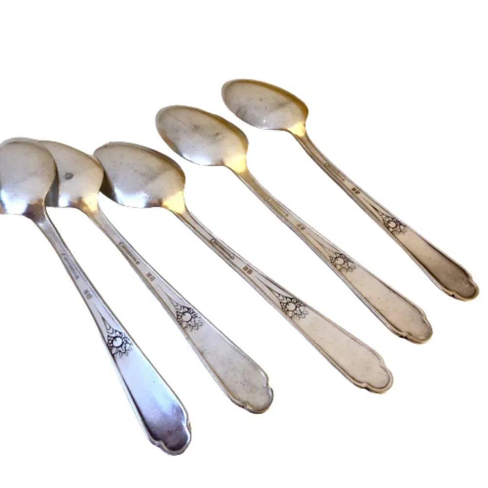 Wm Rogers MEMORY Hiawatha 1937 Silver Plate SPOONS Flatware Tsp + Tbsp + Sugar 9